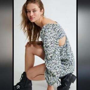 L.A. Hearts Boho Balloon Sleeve Cut Out Keyhole Sweetheart Neckline Mini Dress S